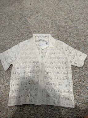 Abercrombie & Fitch Cream Crochet Button-Down Top